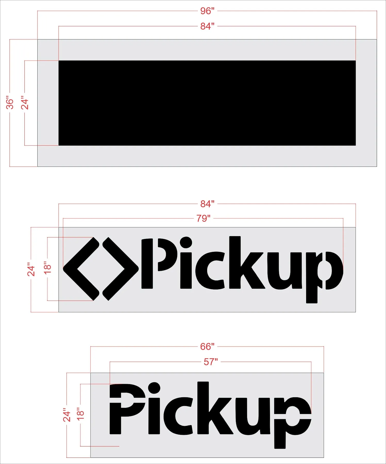 57" Sams Club Pickup No Bridging (3 pc) Stencil