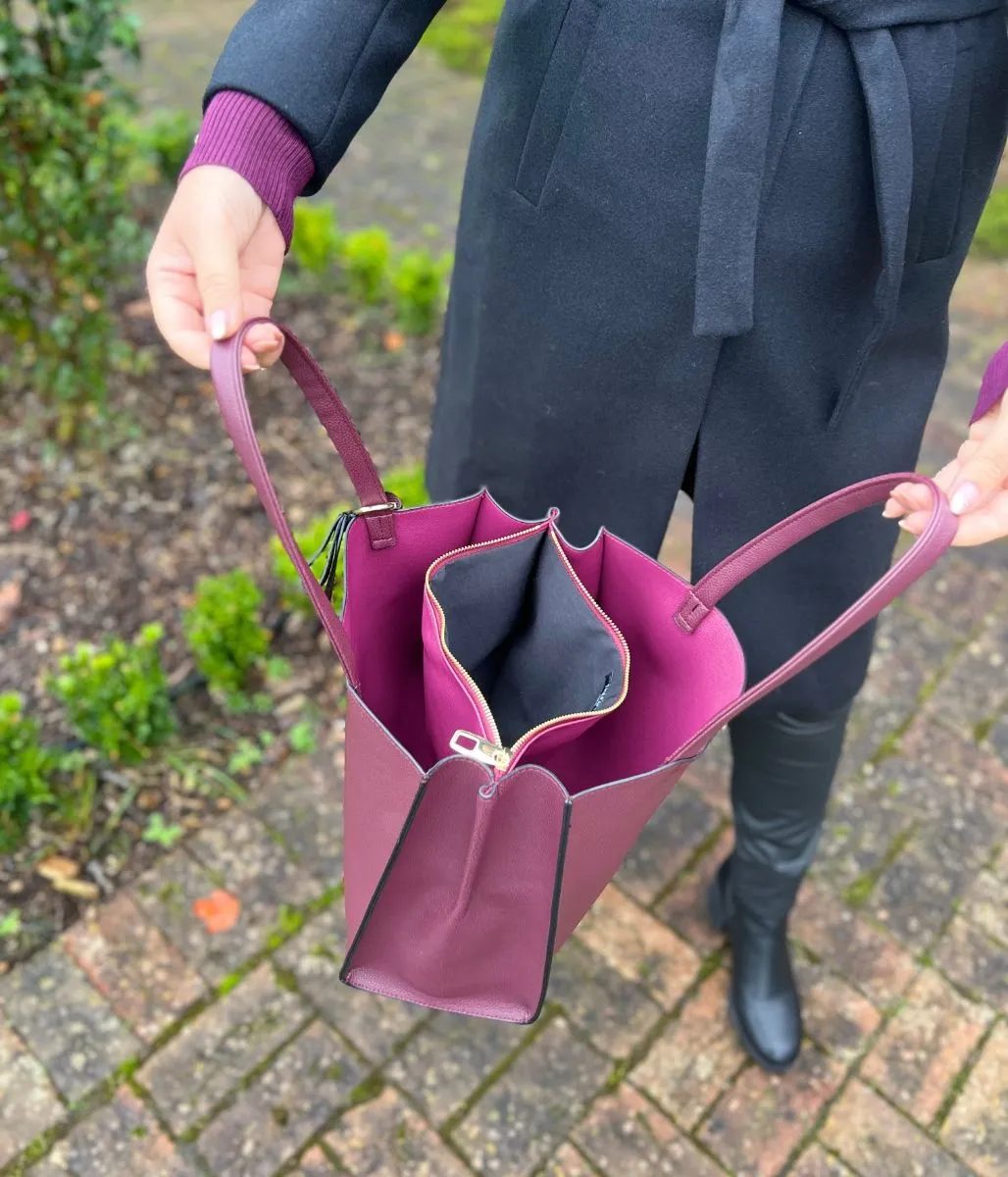 Burgundy Bow Detail Tote Bag