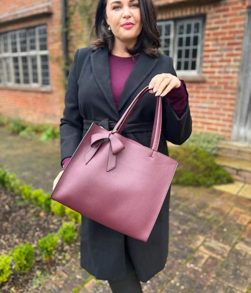 Burgundy Bow Detail Tote Bag