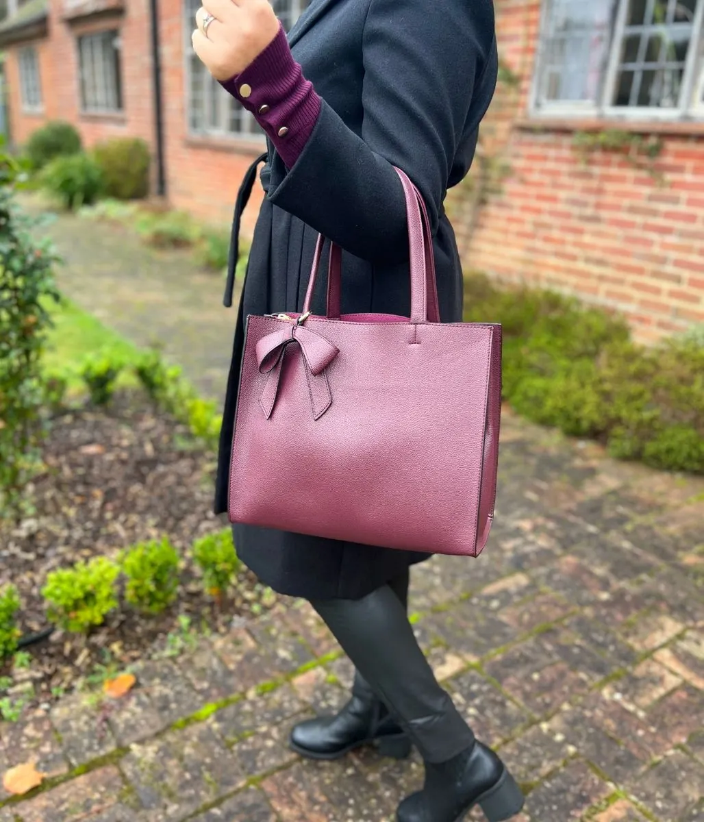 Burgundy Bow Detail Tote Bag