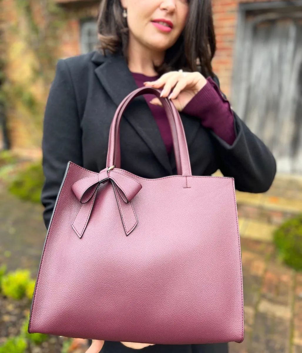 Burgundy Bow Detail Tote Bag