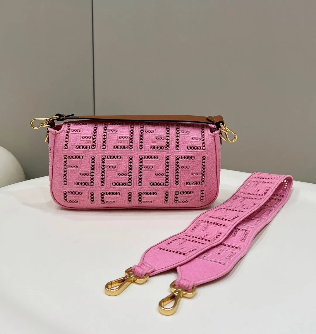 FI Baguette Pink with Embroidery Medium Bag For Woman 28cm/11in