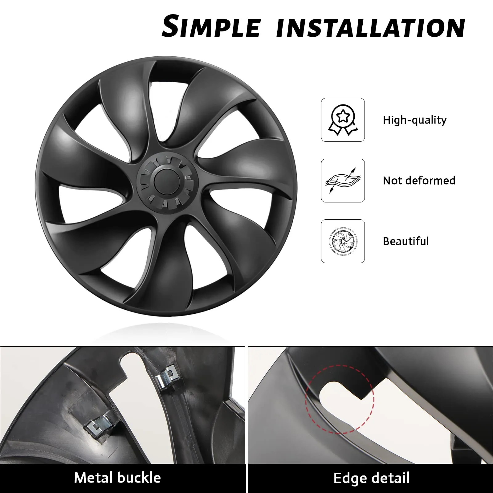 Model Y 19 inch Überturbine Wheel Cover Turbine Wheel Cap Model Y Matte Black 4PCS