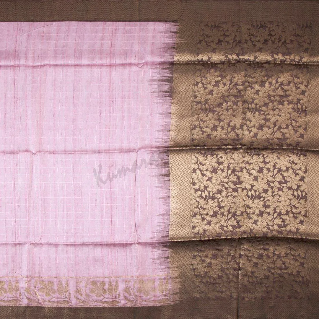 Semi Raw Silk Checked Baby Pink Saree