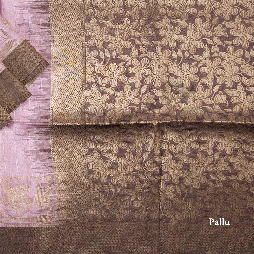 Semi Raw Silk Checked Baby Pink Saree