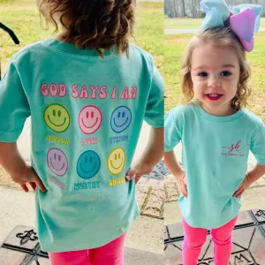 (Smiley) God Says I Am Short Sleeve Kids Tee (D)