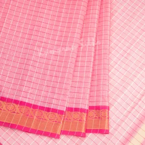 Venkatagiri Handloom Cotton Checked Light Pink Saree Without Blouse