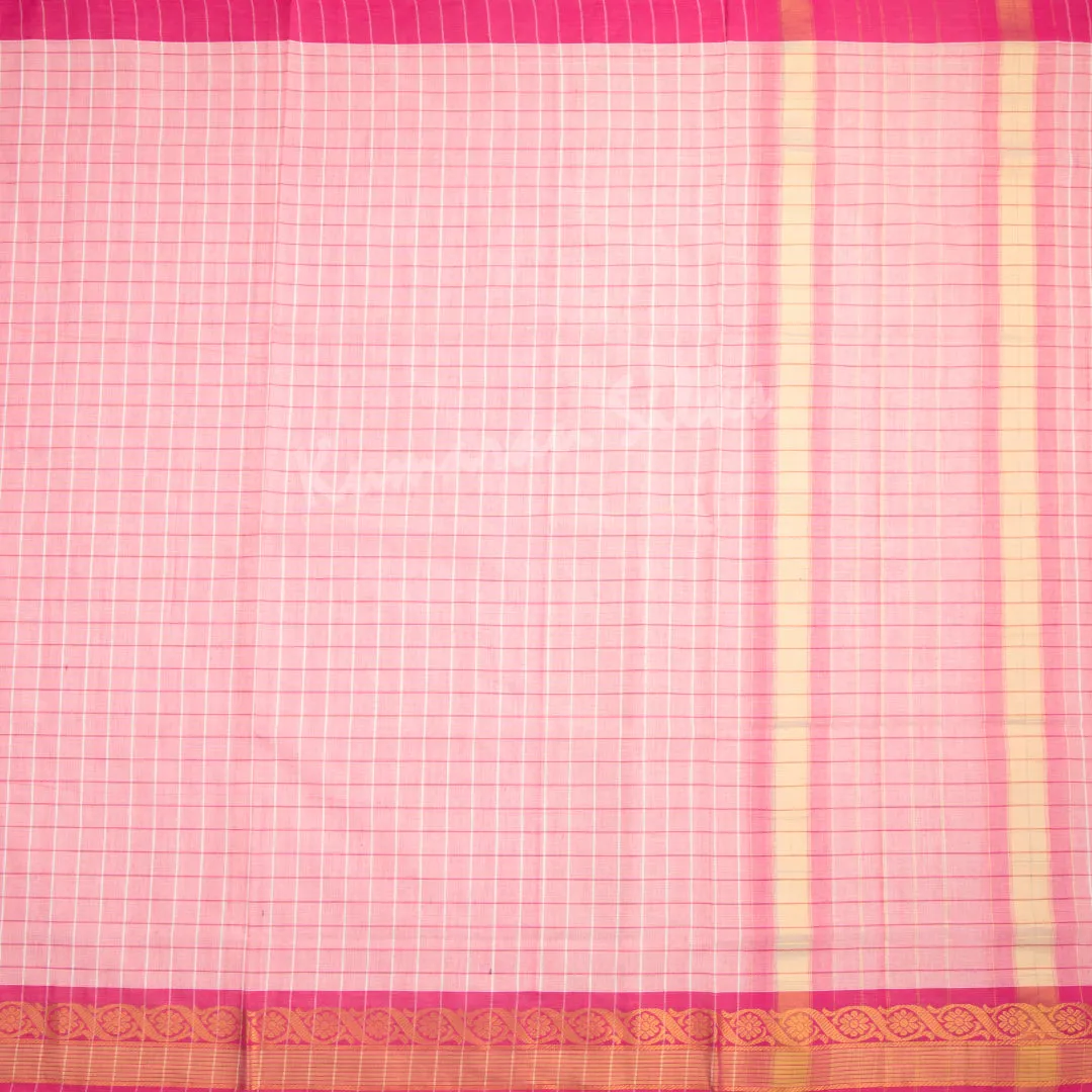 Venkatagiri Handloom Cotton Checked Light Pink Saree Without Blouse