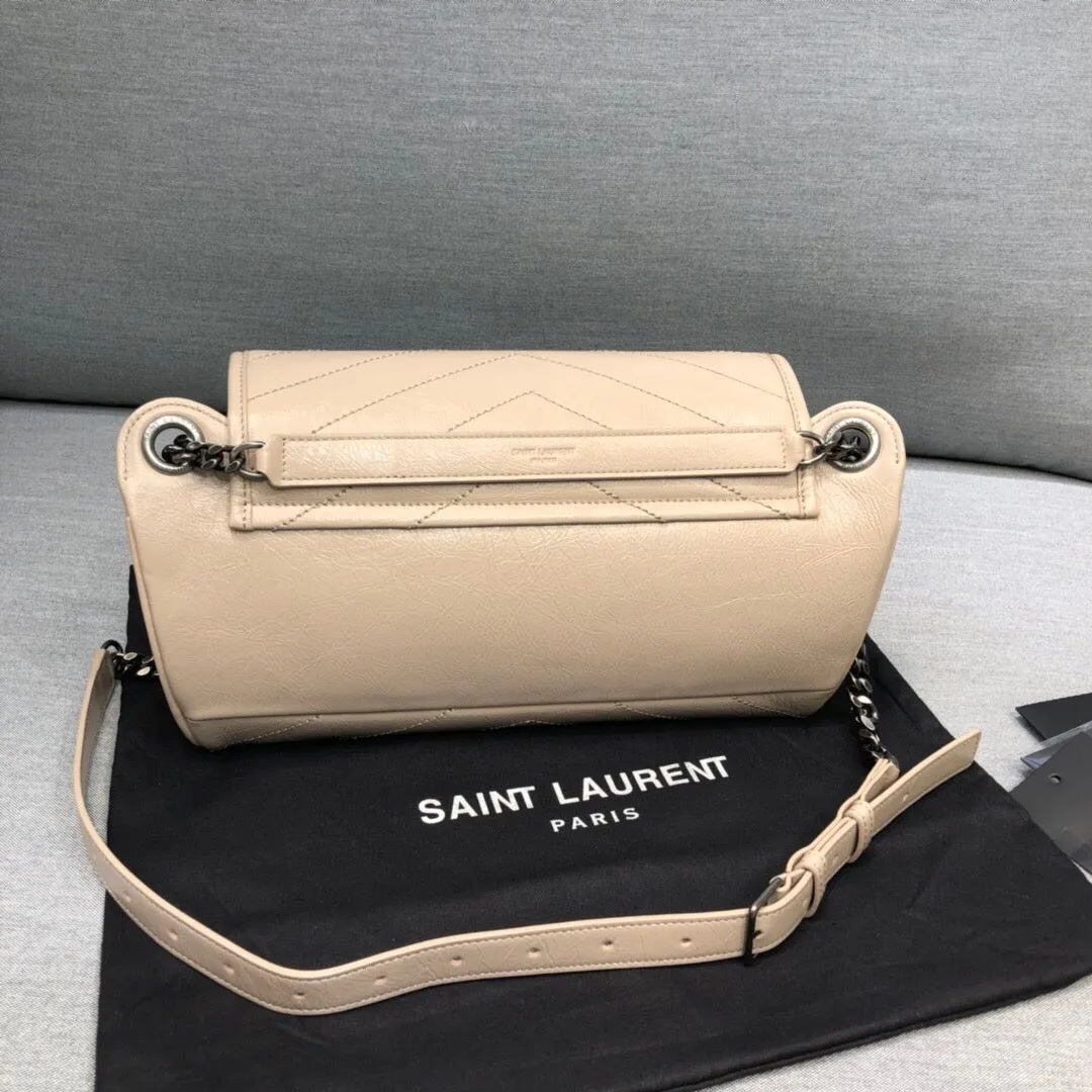 YSSL Niki Medium Crinkled Shoulder Bag Beige For Women 11in/28cm YSL